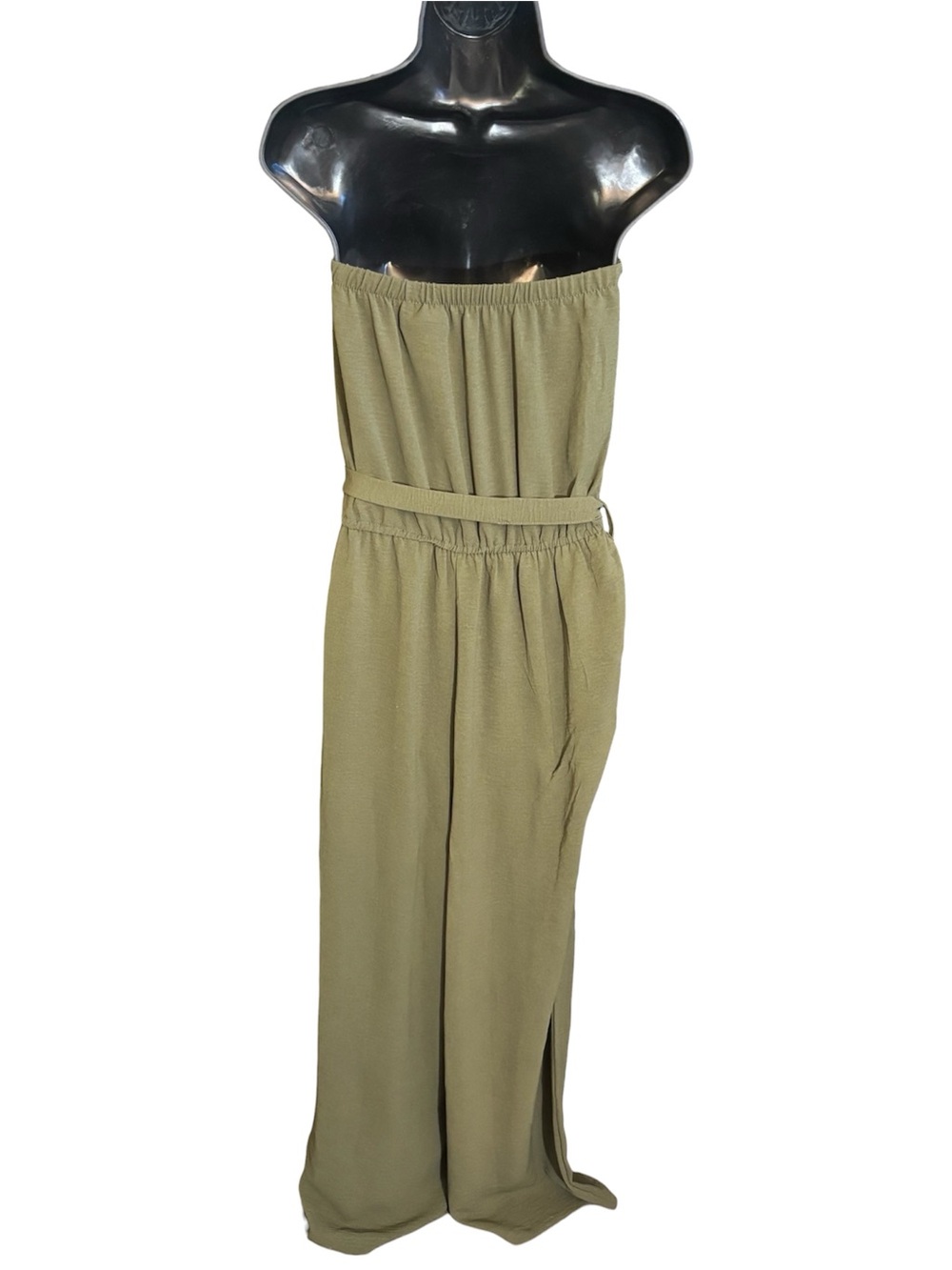Jolie & Joy by FCT with Love Strapless Olive Wide-leg Jumpsuit with Belt - Picture 3 of 4